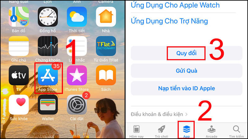 Vào ứng dụng App Store > Chọn App > Chọn Quy đổi.